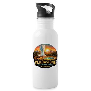 Yellowstone National Park Adventure Nature - Water bottle with straw - white - Right
