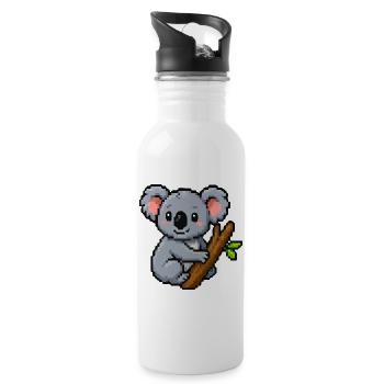 Pixel koala on a branch – retro forest motif - Water bottle with straw - white - Right
