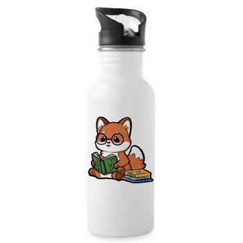 Reading fox with glasses and books - Water bottle with straw - white - Right