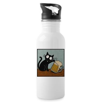 Chat de la bière, Amoureux de la bière, Boire de la bière, Chats - Gourde avec paille intégrée - blanc - Droite