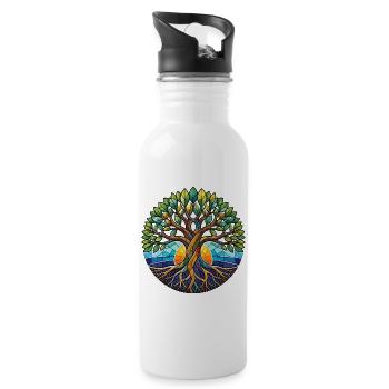 Glass Tree of Life - Water bottle with straw - white - Right