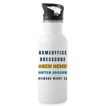 Homeoffice Dresscode Oben Hemd unten Jogger - Trinkflasche mit integriertem Trinkhalm - Weiß - Rechts