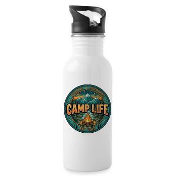 Lagerleben – Camping & Outdoor-Abenteuerdesign - Trinkflasche mit integriertem Trinkhalm - Weiß - Rechts