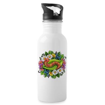 Hundertfüßer Cartoon - Trinkflasche mit integriertem Trinkhalm - Weiß - Rechts