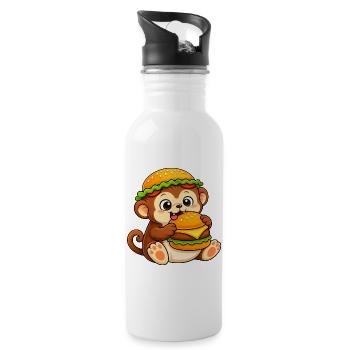 Schimpanse mit Cheeseburger Fast Food - Trinkflasche mit integriertem Trinkhalm - Weiß - Rechts