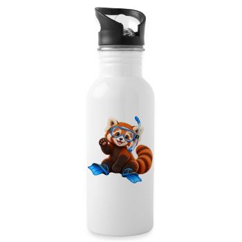 Tauchender Red Panda - Trinkflasche mit integriertem Trinkhalm - Weiß - Rechts