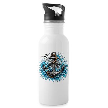 Gezeitenanker mit tosenden Wellen - Trinkflasche mit integriertem Trinkhalm - Weiß - Rechts