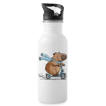 Capybara auf Roller Lustiges Tiermotiv Scooter - Trinkflasche mit integriertem Trinkhalm - Weiß - Rechts