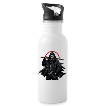 Schwarzer Ninja mit Klinge - Trinkflasche mit integriertem Trinkhalm - Weiß - Rechts