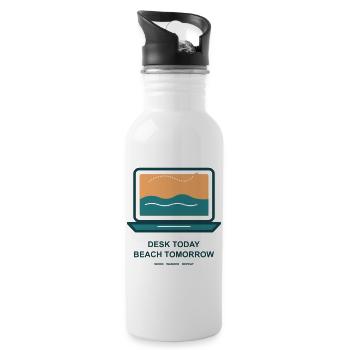 Schreibtisch Heute Strand Morgen - Trinkflasche mit integriertem Trinkhalm - Weiß - Rechts