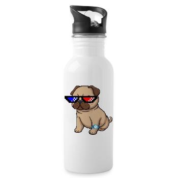 Pixel Shades Pug - Trinkflasche mit integriertem Trinkhalm - Weiß - Rechts