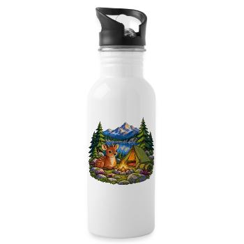 Pudu am Bergsee-Zeltlager - Trinkflasche mit integriertem Trinkhalm - Weiß - Rechts
