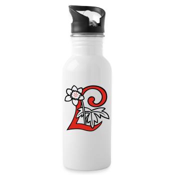 Buchstabe L Blüte Initiale - Trinkflasche mit integriertem Trinkhalm - Weiß - Rechts