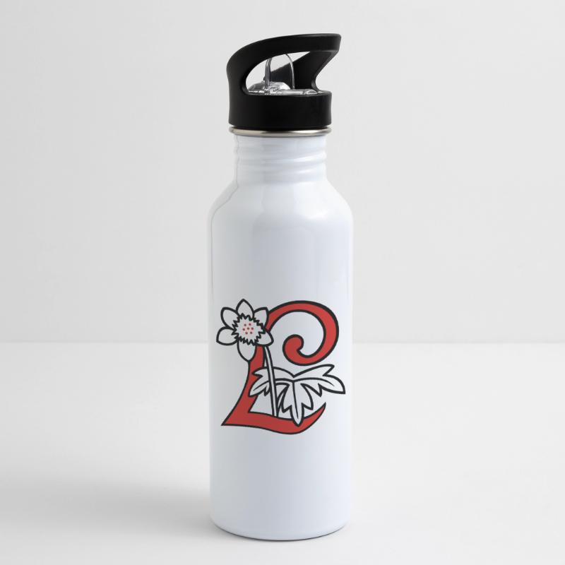 Buchstabe L Blüte Initiale Trinkflasche mit integriertem Trinkhalm