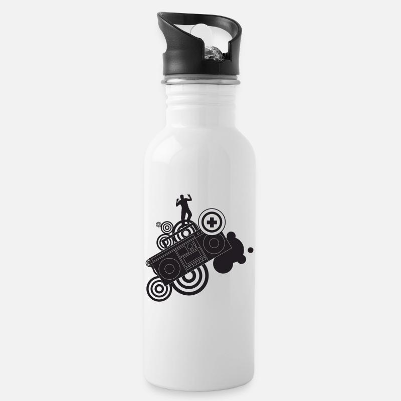 Hip Hop and Funky - Trinkflasche mit integriertem Trinkhalm - Weiß