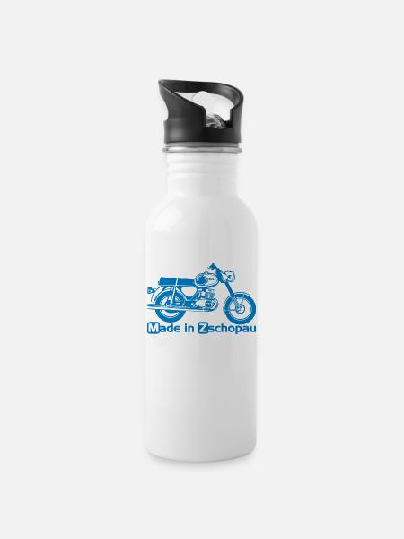 MZ TS250 Zschopau - Trinkflasche mit integriertem Trinkhalm - Weiß