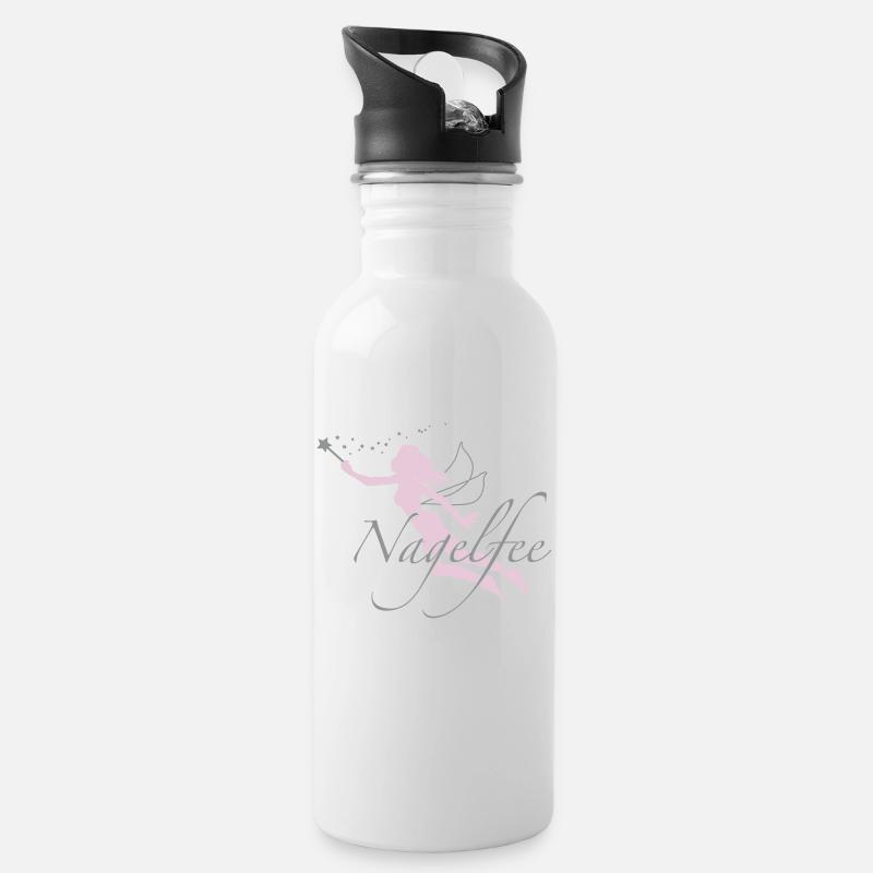 Nagelfee vom Werbeprofi für Dein Nagelstudio - Trinkflasche mit integriertem Trinkhalm - Weiß
