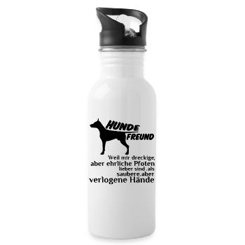Hundefreund Hund Tier Spruch Geschenk - Trinkflasche mit integriertem Trinkhalm - Weiß - Rechts