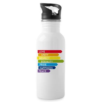 gay Love Unity Respect Pride happy Rainbow colorful - Water bottle with straw - white - Right
