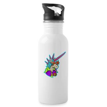 Neon-Einhorn Retro-Rocker - Trinkflasche mit integriertem Trinkhalm - Weiß - Rechts
