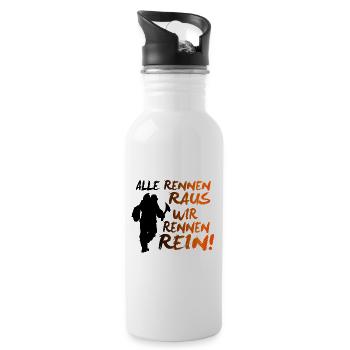 Feuerwehr - Alle rennen raus - wir rennen rein! - Trinkflasche mit integriertem Trinkhalm - Weiß - Rechts