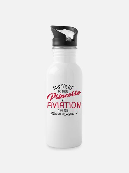 Princesse et aviation - Gourde avec paille intégrée - blanc