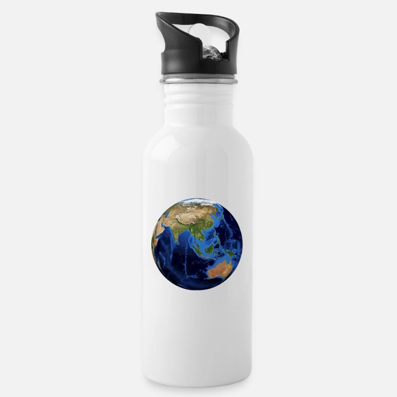 Der Erdball - Trinkflasche mit integriertem Trinkhalm - Weiß