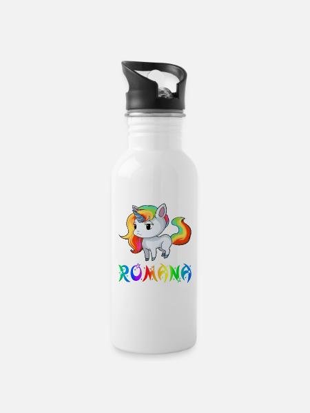 Einhorn Romana - Trinkflasche mit integriertem Trinkhalm - Weiß