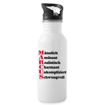 Marcus Vorname,Namensschild,Name,Fun Shirt (25) - Trinkflasche mit integriertem Trinkhalm - Weiß - Rechts