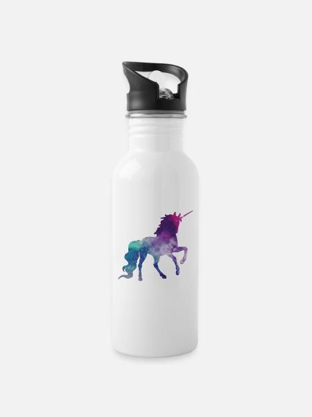 Einhorn - Trinkflasche mit integriertem Trinkhalm - Weiß
