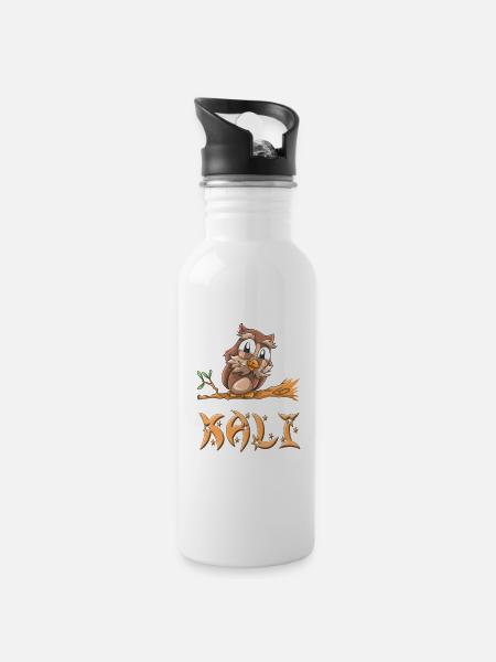 Eule Kali - Trinkflasche mit integriertem Trinkhalm - Weiß