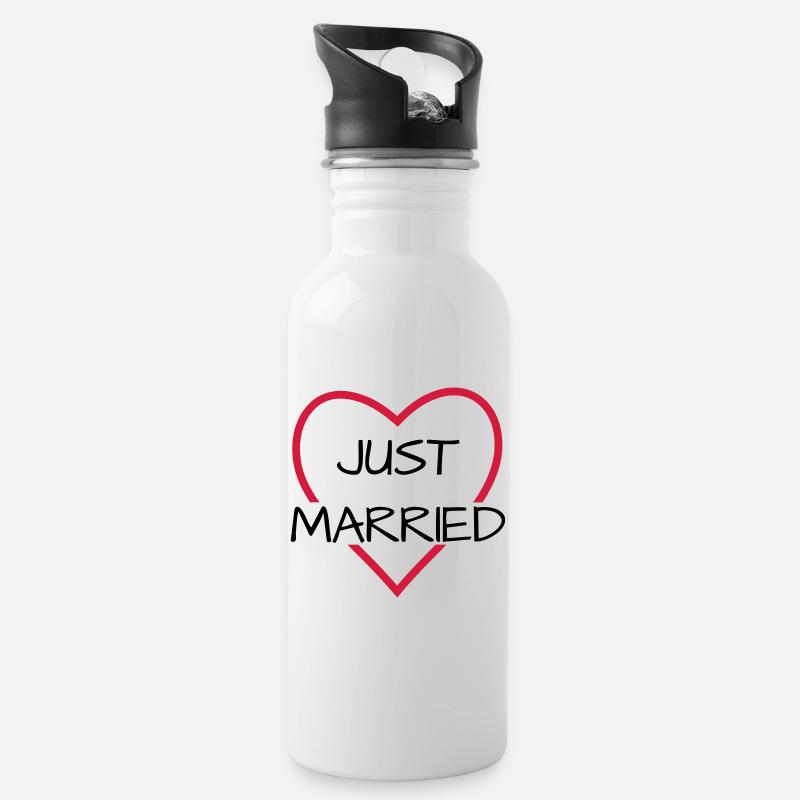 Just married heart wedding partner look - Water bottle with straw - white