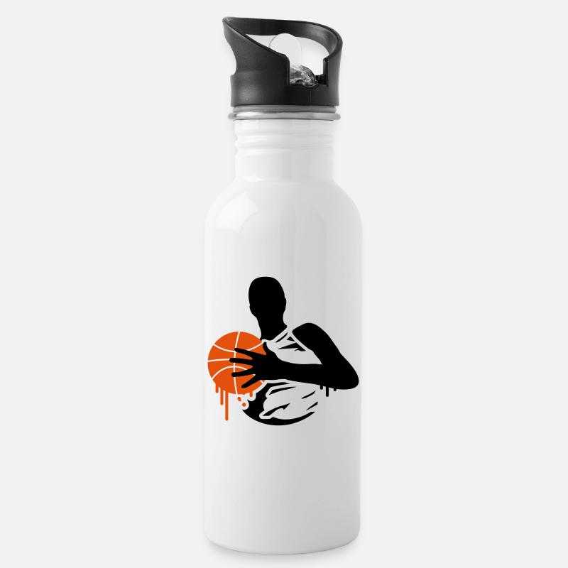 Un joueur de basket avec un ballon de basket - Gourde avec paille intégrée - blanc