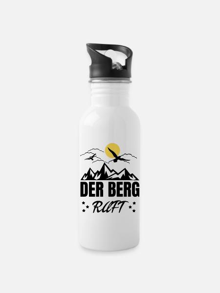 Der Berg Ruft Sonne - Trinkflasche mit integriertem Trinkhalm - Weiß