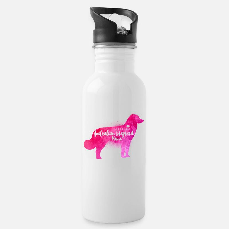 Liebende Australian Shepherd Mama - Trinkflasche mit integriertem Trinkhalm - Weiß