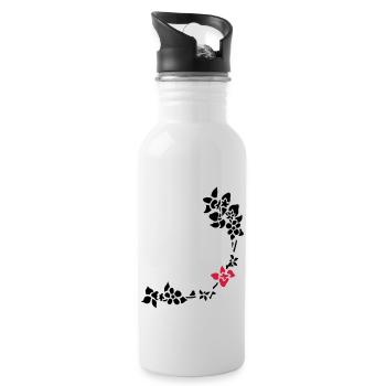 flower around right corner - Water bottle with straw - white - Right