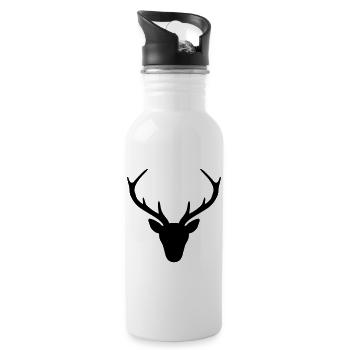 Hirsch Geweih Silhouette Jagd Jäger Geschenk - Trinkflasche mit integriertem Trinkhalm - Weiß - Rechts