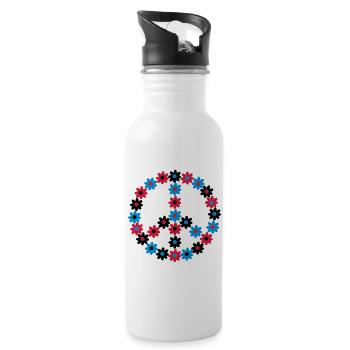 Blumen Friedenszeichen - Trinkflasche mit integriertem Trinkhalm - Weiß - Rechts