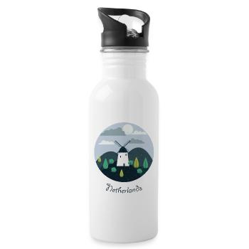Sweet big Netherlands logo. Gift idea - Water bottle with straw - white - Right