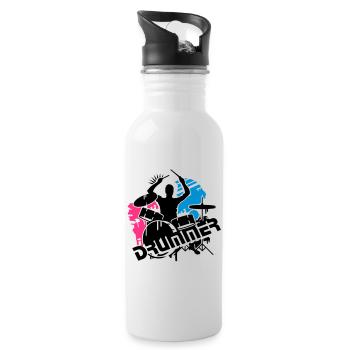 Ein Schlagzeuger und sein Schlagzeug - Trinkflasche mit integriertem Trinkhalm - Weiß - Rechts