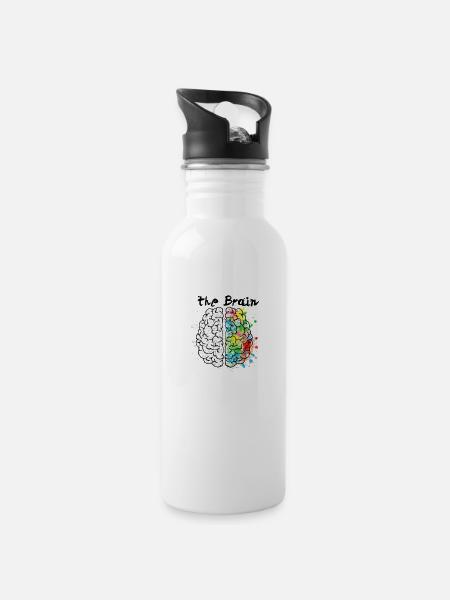 The Brain - Trinkflasche mit integriertem Trinkhalm - Weiß