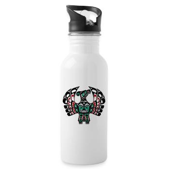 Northwest Pacific coast Haida art Thunderbird - Trinkflasche mit integriertem Trinkhalm - Weiß - Rechts