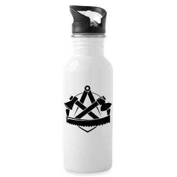 Zimmerer-Logo, Zunftzeichen - Trinkflasche mit integriertem Trinkhalm - Weiß - Rechts