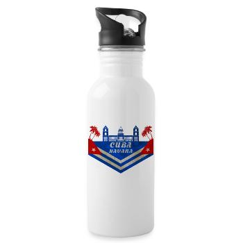 Kuba Havanna Vintage / Retro Karibik Geschenk - Trinkflasche mit integriertem Trinkhalm - Weiß - Rechts