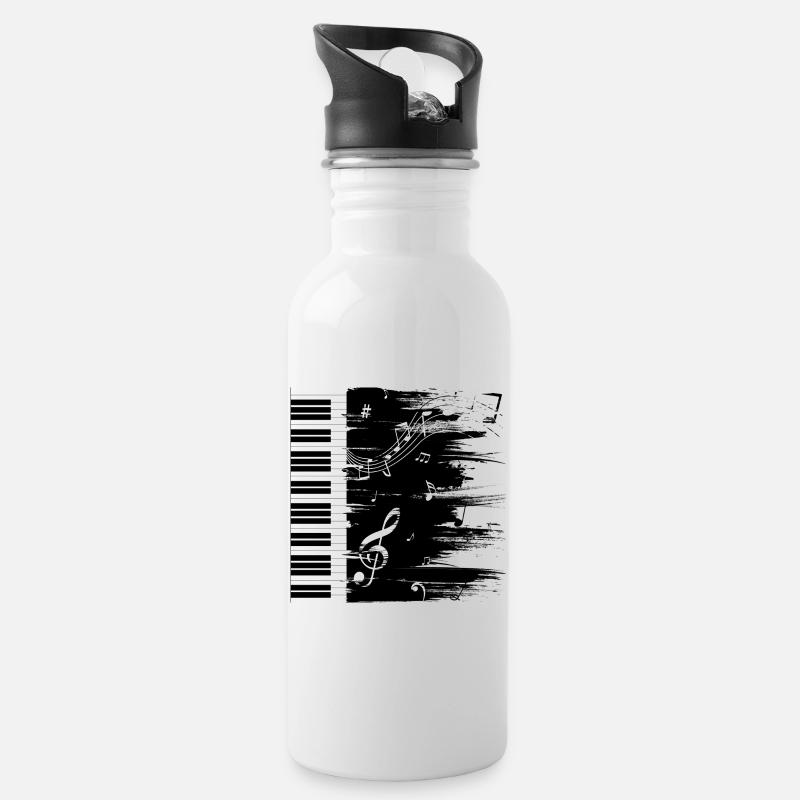 Klavier Musik black & white Geschenk - Trinkflasche mit integriertem Trinkhalm - Weiß