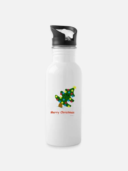 Christmas Tree / Christmas Tree - Water bottle with straw - white