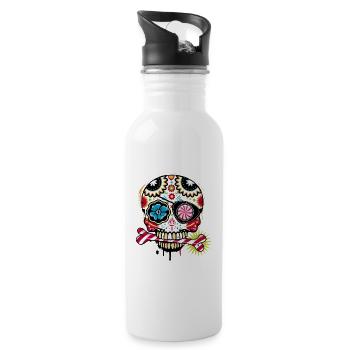Skull with eye patch and candy cane - Water bottle with straw - white - Right