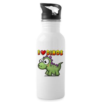 I Love Dino Cartoon Baby Love Dinosaur T-Rex - Water bottle with straw - white - Right