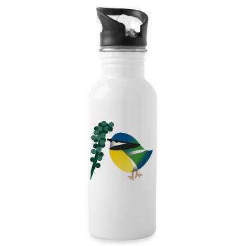 Mésange bleue et baies - Gourde avec paille intégrée - blanc - Droite