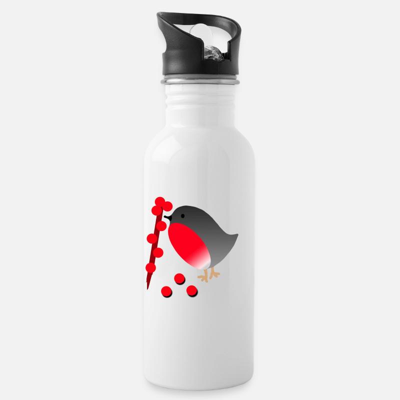 Mignon Rouge-Gorge aux Baies Rouges - Gourde avec paille intégrée - blanc
